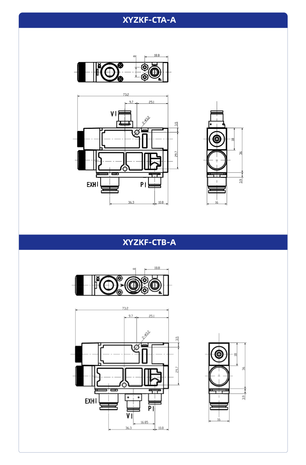 单片式真空发生器CTA(B)-A结构尺寸